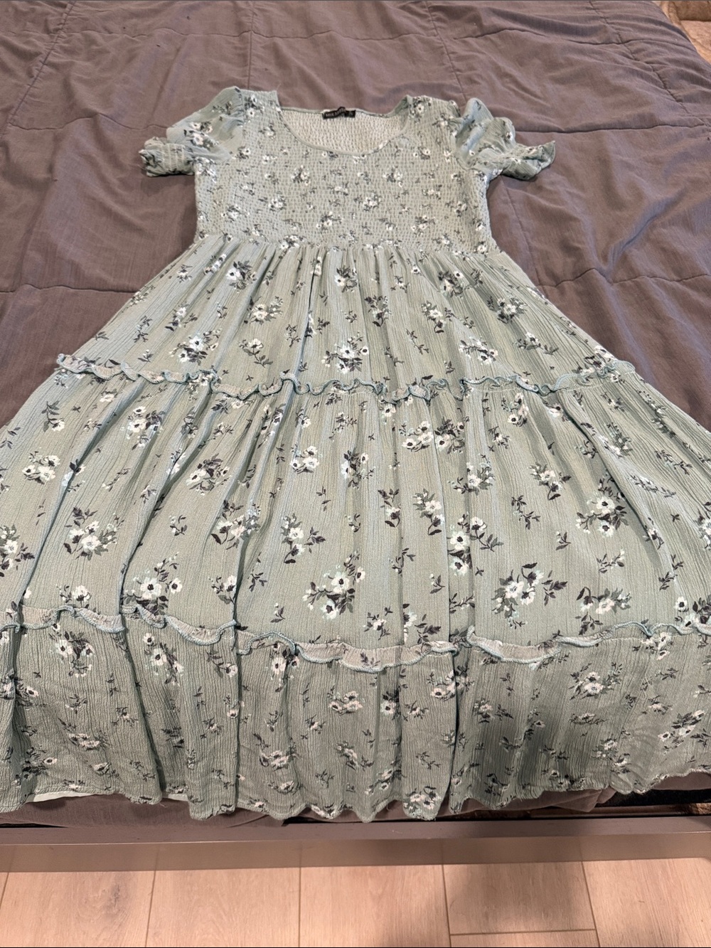 Mikarose Sage Green Floral Tiered Dress